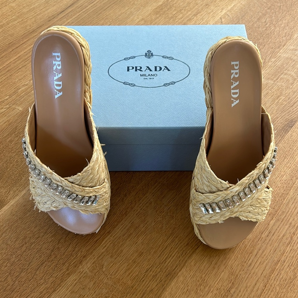 Prada Raffia Slides